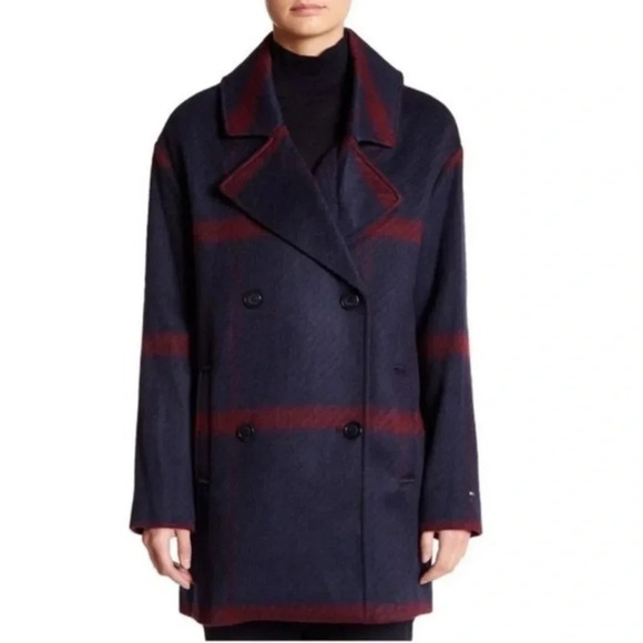 Tommy Hilfiger Plaid Double Breasted Coat Women size Large - Picture 2 of 15